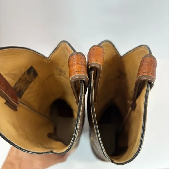Vintage Tony Lama Women Size 6/ Two Tone Brown Leather Cowboy Western Boots - Picture 7 of 10